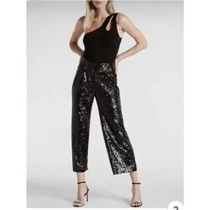 Express Black High Waisted‎ Sequin Pleated Cropped Trouser Size Medium